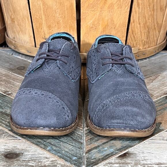 Toms Brogue Gray Suede Cap Toe Casual Lace Up Oxfords Shoes Womens Size 5.5 - Picture 4 of 11